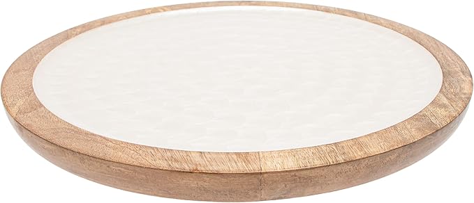 Boston International Round Platter Mango Wood Serving Dish, 15", Mother of Pearl