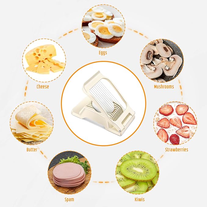 Egg Slicer - Stainless Steel Wire, Heavy Duty Aluminium, Dishwasher Safe for Eggs and Soft Fruits, White