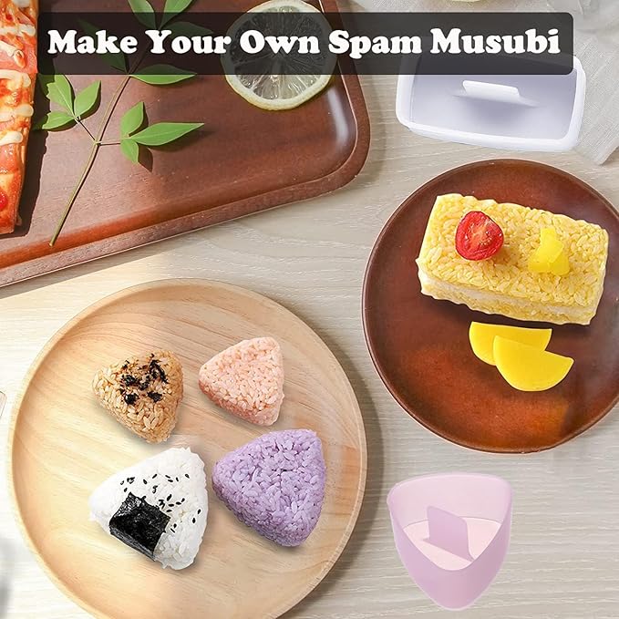 Onigiri Mold, 2 Pack Rice Mold Musubi Maker Kit & 1 Pack White Rice Paddle, Musubi Maker Press for Japanese Home DIY Kid Lunch Bento