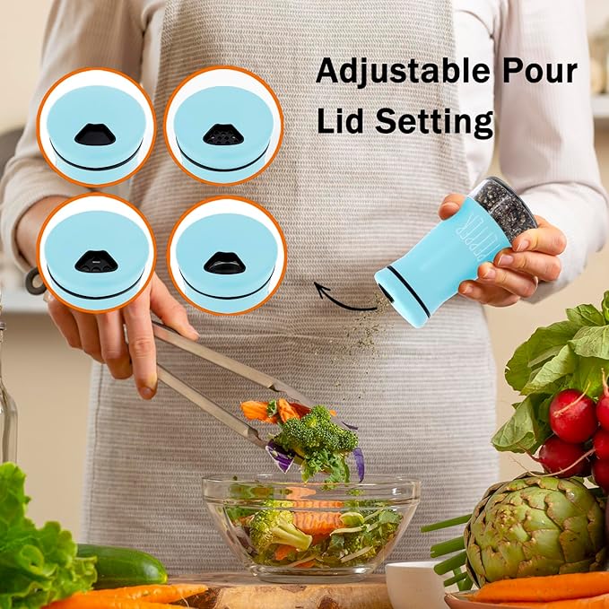 Teal Salt and Pepper Shakers with Adjustable Pour Holes, Refillable Salt Shaker by Aelga, Ideal for Himalayan, Kosher, Black and White Pepper, Teal Kitchen Accessories