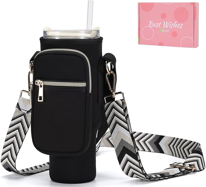 Water Bottle Carrier Bag for Stanley 40/30 oz Tumbler with Phone Pocket Neoprene Water Bottle Holder with Shoulder & Handheld Strap Stanley Cup Accessories