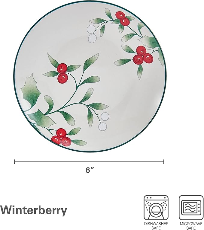 Pfaltzgraff Winterberry Holiday Set of 4 Assorted Appetizer Plates, 6 Inch, Multicolored