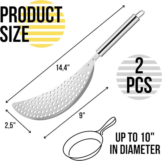 Pack of 2 Held Crescent Drainer Pan Pot Strainer with Handle Stainless Steel Hand for Spaghetti Fry Noodles Fruit Vegetable Pasta Strainer Colander Heavy Duty Food Drainers