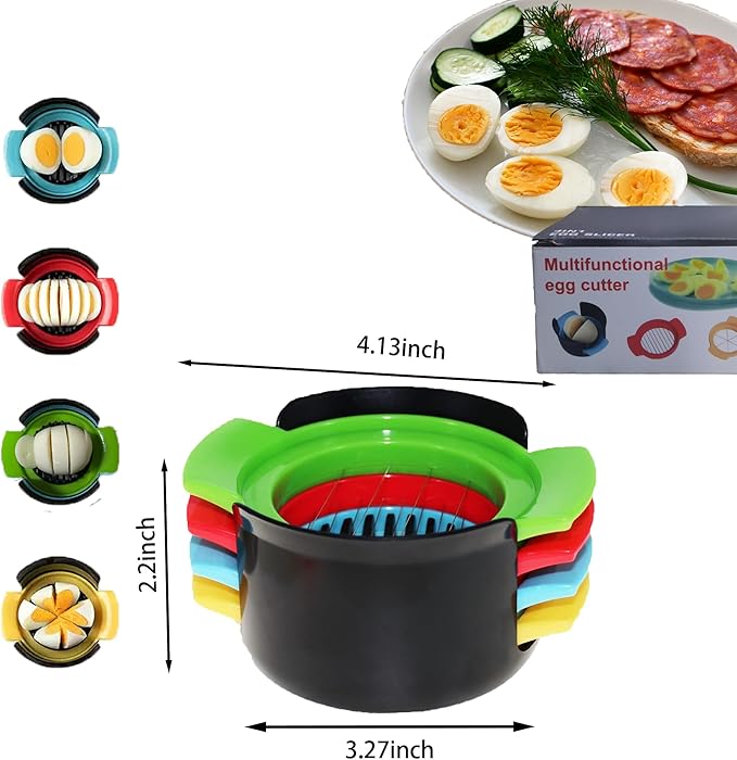Egg Slicer for Hard Boiled Eggs, 4-in-1 Stainless Steel Kitchen Cutter & Dicer for Avocado, Fruits, Luncheon Meat, Professional Multi-Function Food Slicer, Easy to Clean