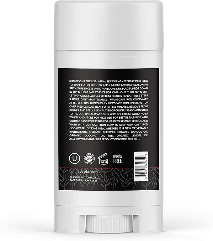 Culina Cast Iron Seasoning Stick | 100% Organic Ingredients | Best for Non-stick Cooking & Restoring | for Cast Iron Cookware, Skillets, Pans & Grills!…