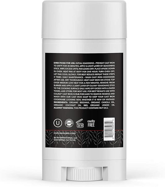 Culina Cast Iron Seasoning Stick | 100% Organic Ingredients | Best for Non-stick Cooking & Restoring | for Cast Iron Cookware, Skillets, Pans & Grills!…