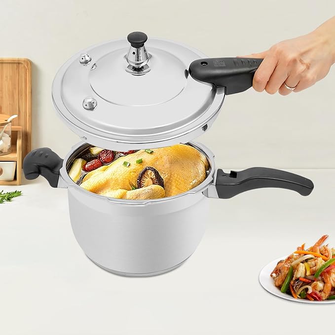 Bokknppo Stainless Steel Pressure Cooker Large Capacity 60Kpa Pressure Pot Explosion-proof Compound Bottom Pressure Canner with Pressure Limiting Valve for Gas Stove Induction Cooker (4L/1.06gal)