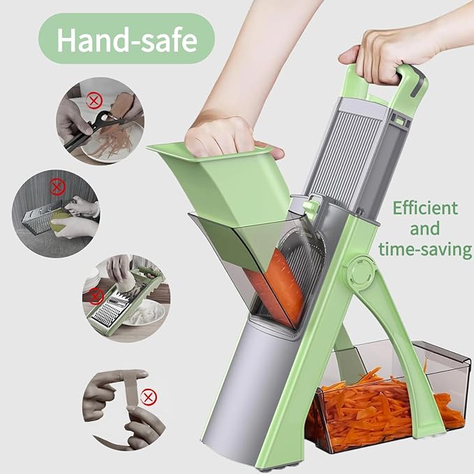 Safe Mandoline Slicer for Kitchen,Freely Adjustable Food Chopper,Kitchen Must Haves Vegetable Chopper,Potato Onion Carrot Cucumber Slicer (green)