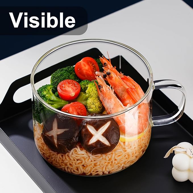 Ramen Bowls Microwavable, Glass Soup Bowls With Handles, 34oz/1000ml Soup Mug With lid, Use-Friendly Ramen Bowl Set With Chopsticks