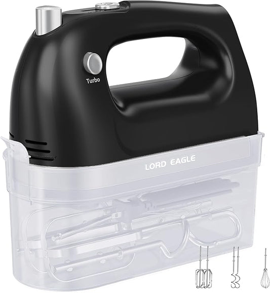 Lord Eagle Hand Mixer Electric 400W, 5 Speed handheld Mixer, 5 Stainless Steel Accessories for Baking Cake Egg Cream Food Beater, Turbo Boost/Self-Control Speed + Eject Button