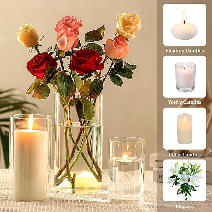 24 PCS Hurricand Glass Candle Holders, Clear Glass Cylinder Vase for Centerpieces Wedding Party Decoration