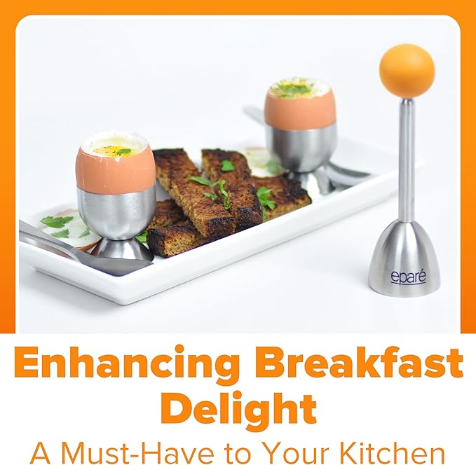 Eparé Egg Topper Cutter Set – Stainless Steel Egg Cracker Tool & Egg Shell Opener – Egg Cups for Soft Boiled Eggs – Boiled Egg Holder – Egg Spoons and Egg Opener Tool for Breakfast