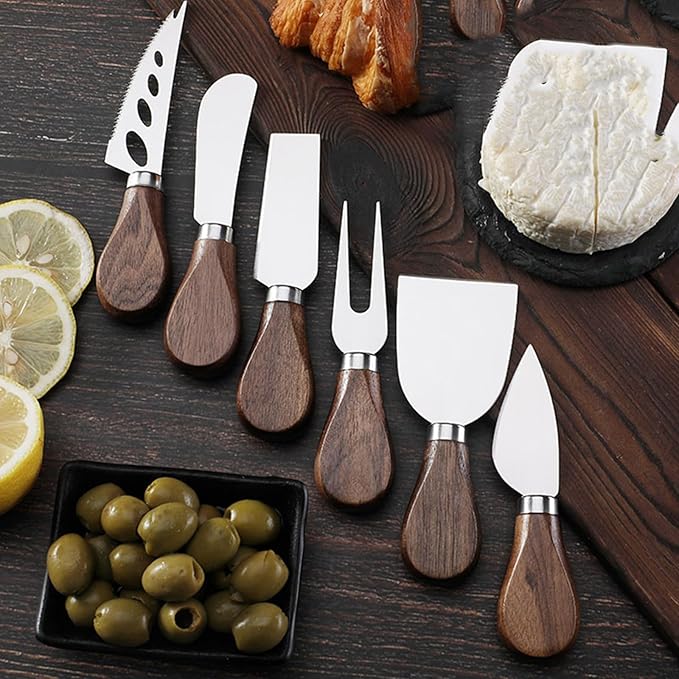 Cheese Butter Spreader Knife Set, Charcuterie Board Accessories Utensils,Stainless Steel with Walnut Wood Handel, Mini Serving Tongs Spoons Forks Set