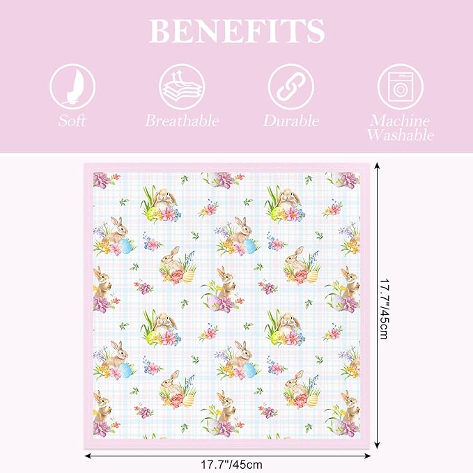 Easter Bunny Napkins, 18×18 Inch Egg Floral Dinner Cloth Napkins Set of 6, Washable Cotton Soft Absorbent Square Napkins for Dining Kitchen Party Wedding Decoration