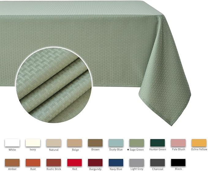 maxmill Rectangle Tablecloth Weaved Pattern Waterproof Spillproof Wrinkle Free Table Cloth, Kitchen Dining Tabletop Decoration, Fabric Table Cover for Holiday Parties, 52 x 70 Inch, Sage Green