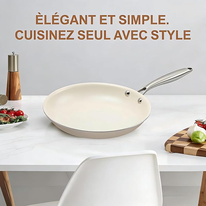 Jovire 8.5 Inch and 10.25 inch Ceramic Nonstick Frying Pan Skillet - PFAS-Free, Non-Toxic, Oven Safe & Induction Ready, Aluminum Cookware with Stainless Steel Handle