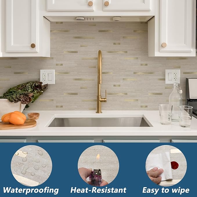 Yipscazo 2026 New Upgrade PVC Wall Tiles Stick on Tiles for Backsplash Kitchen, Bathroom, Laundry Room, Camper, Fireplace (40 Sheets, Beige Cave Stone)