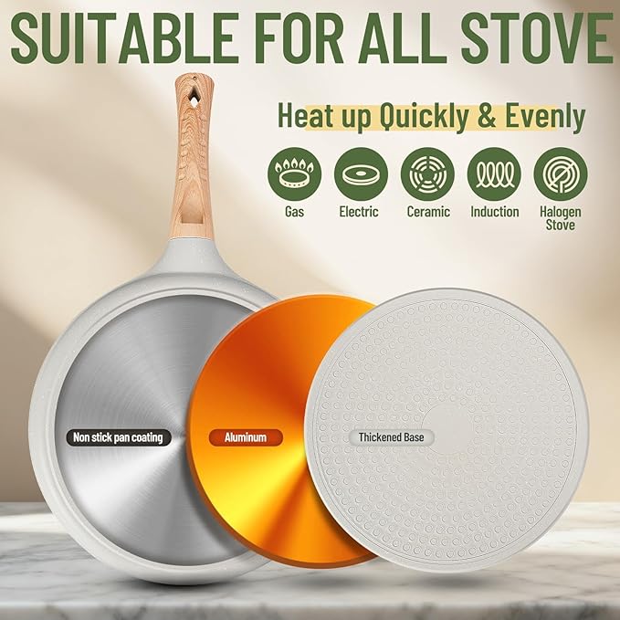 AOSION Crepe Pan Nonstick 11 Inch,Dosa Tawa Creamic,Tortilla pan For Pancake Steak Crepe Salmon,Flat Pan With Ergonmic Handle For All Stoves Top,Gray