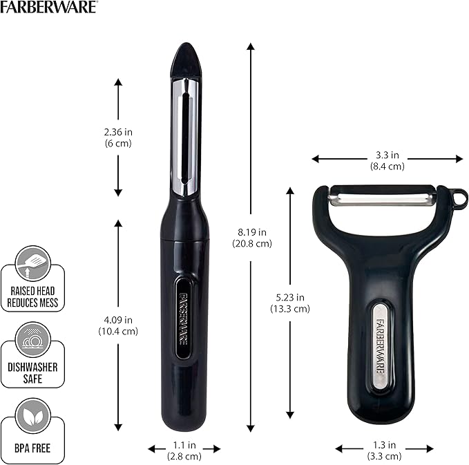 Farberware Professional Euro Peeler and Y-Peeler Set, 8-Inch and 5-Inch, Black