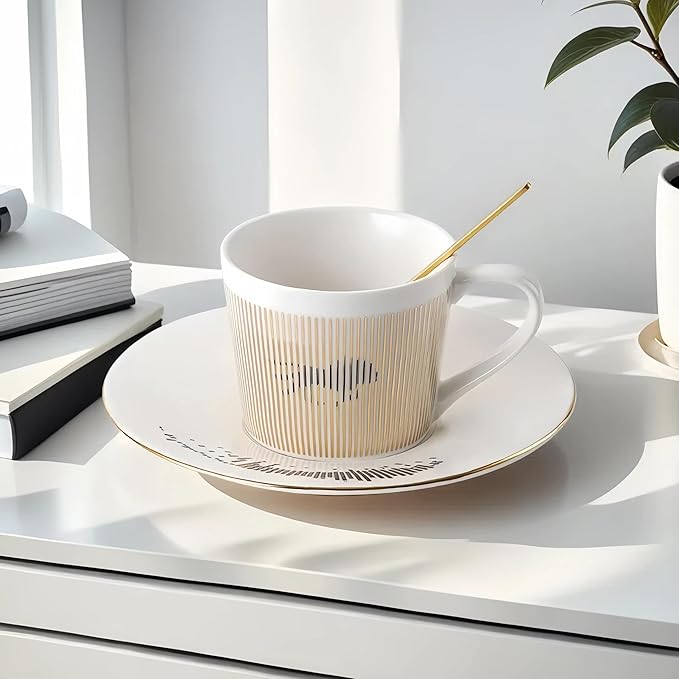 Old Craftsmen's Coffee Cup and Saucer Sets 8.45oz Unique Dynamic Mirage Reflection Tea Cup Luxury Porcelain Mirror Ceramic Mug Gifts for Cappuccino Espresso 250ml Lion