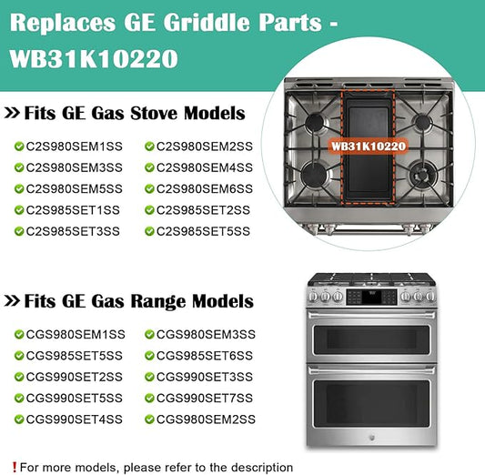 Hiorucet WB31K10220 Cast Iron Griddle Replacement for GE Gas Stove Top and Gas Range, General Electric C2S980SEM1SS, C2S980SEM2SS, C2S985SET9SS Griddle Plate, 20 Inch Range Center Flat Cooktop for GE.