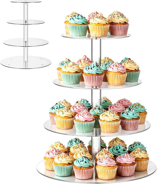 4 Tier Round Cupcake Stand, Cupcake Stands for Party Clear Cup Cake Display Dessert Table Display Cup Cake Tower Stand Thick for Weddings, Birthdays, Holidays