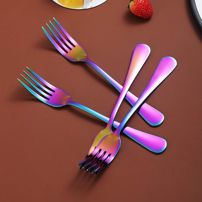 Rainbow Dinner Forks Set of 12, Berglander Stainless Steel Titanium Mutil-Color Plating Fork Set, Colorful Forks And Spoons Silverware, Table Forks Set Sturdy And Dishwasher Safe