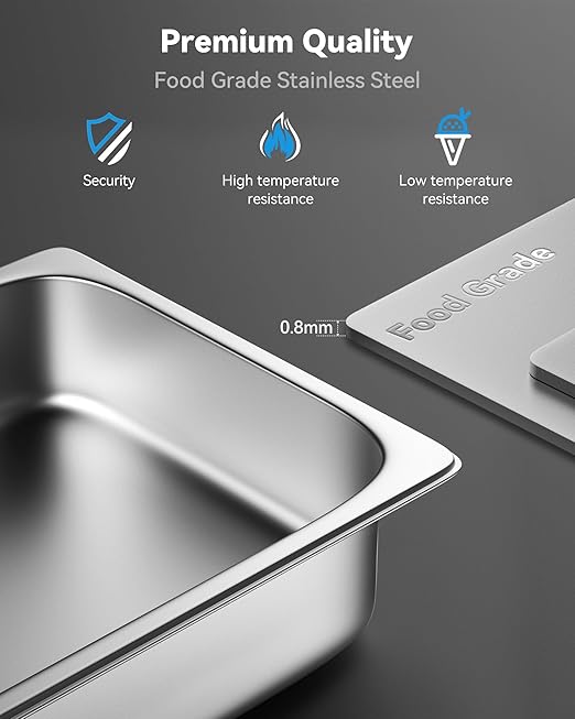 ZeroPone 6 Pack Hotel Pans, Full Size 6" Deep Stainless Steel Steam Table Pan, 20.8" L x 12.8" W 22 Gauge Metal Commercial Catering Food Pans Anti Jam Food Storage Containers