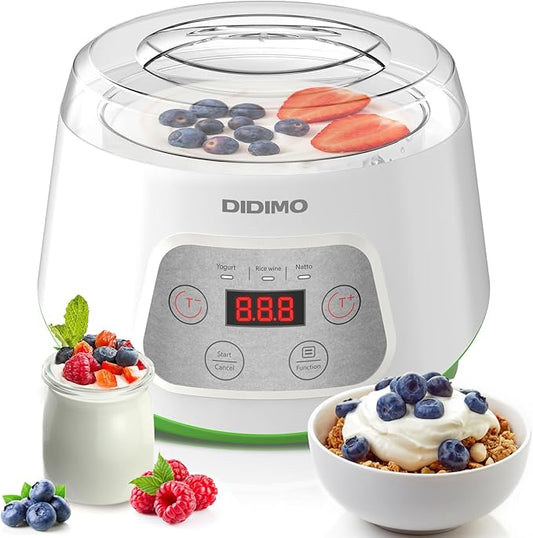 Yogurt Maker, Greek Yogurt Maker with Timer Control and Strainer, Yogurt Maker Machine with Stainless Steel Liner, Electric Portable Yogurt Maker for Yogurt, Greek Yogurt, Cheese, Natto (White)