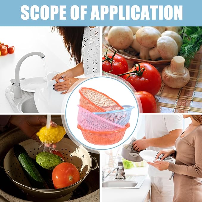LIFKOME Plastic Rice Washing Basket Colander 9.05 Inch Multifunctional Food Strainer Bowl for Fruits Vegetables Kitchen Use