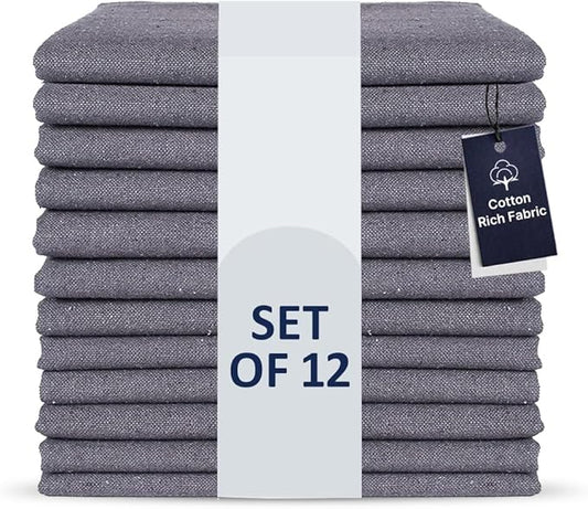 LFH Home Cotton Rich Metered Napkins for Dining Table Set of 12, Elegant Cloth Napkins for Wedding Party or Everyday Use Machine Washable Durable Reusable and Soft for Hosting 18x18 Inch - Charcoal