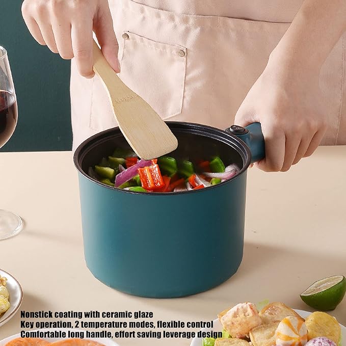 Electric Cooking Pot, 1.8L Nonstick Food Grade 6 Function 2 Temperature Mode Long Handle Electric Cooker for Home Cooking