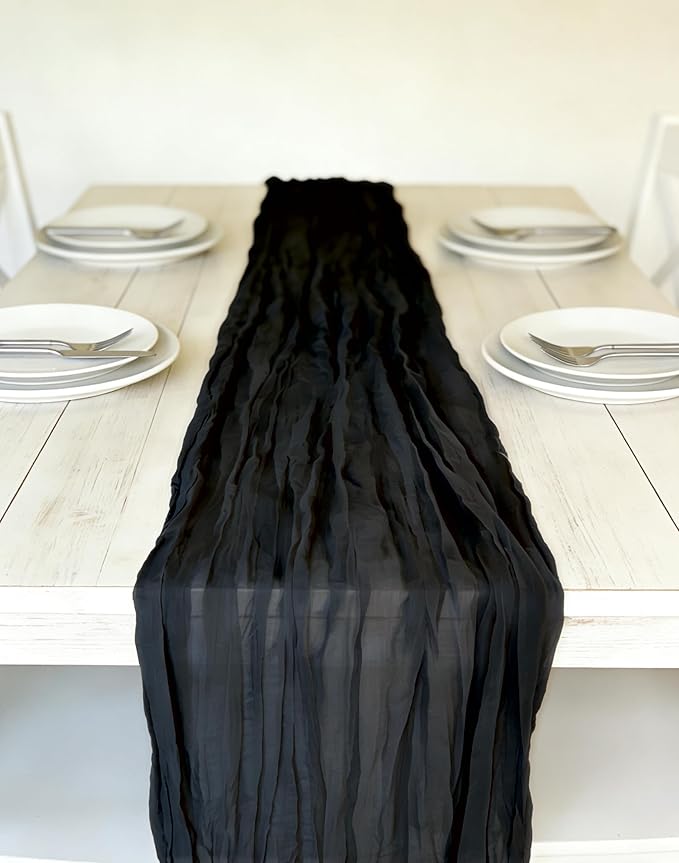 3 Pack Black Cheesecloth Table Runner -17×120 Inch Gauze 10 FT Long Cheese Cloth Table Runners for Bridal Wedding Party Baby Shower Holiday Birthday Home Easter Decor (Black, 3PC)