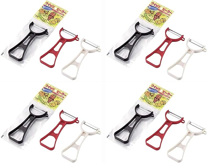 JapanBargain, 12-Pack Japanese Fruit and Vegetable Peelers, Y-Shaped Carbon Steel Blade Razor Sharp Peelers, Assorted Colors, Made in Japan, Ergonomic Handle, Dishwasher Safe Kitchen Tools