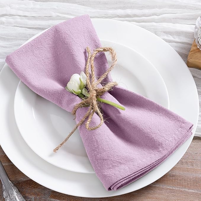MLMC 8 Pack Lilac Purple Cloth Napkins Rustic Washable Cotton Linen Napkins Set of 8 17"x17" Lavender Reusable Dinner Napkins Cloth for Spring Easter Wedding Baby Shower Party Gathering Everyday Use