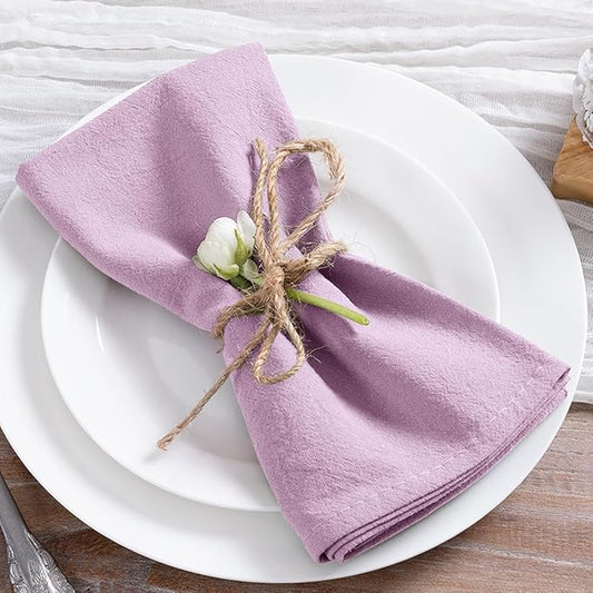 MLMC 8 Pack Lilac Purple Cloth Napkins Rustic Washable Cotton Linen Napkins Set of 8 17"x17" Lavender Reusable Dinner Napkins Cloth for Spring Easter Wedding Baby Shower Party Gathering Everyday Use