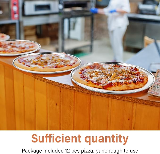 Honeydak 12 Pcs Stainless Steel Pizza Pan 13 Inch Round Silver Pizza Tray for Serving Pie Cookie Cake Plate Sheet, Oven Kitchen Baking Home Restaurant, Dishwasher Safe, Dishwasher Safe