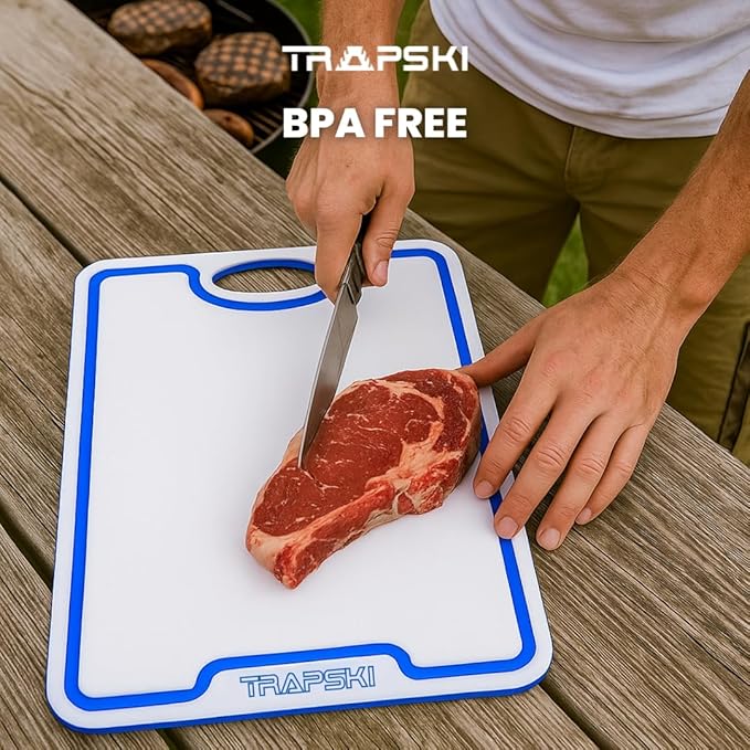 Premium 1/2 Inch Textured Plastic Cutting Chopping Boards | Food-Grade, Dishwasher Safe with Wide Juice Grooves | Easy Grip Handle