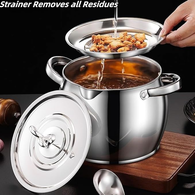 118oz Stainless Steel Jumbo Bacon Grease Container with Removable Strainer, Grease Spoon and Dust-proof Lid, Kitchen Filter Pot for Storing Fat, Bacon Drippings, Lard and Ghee oil