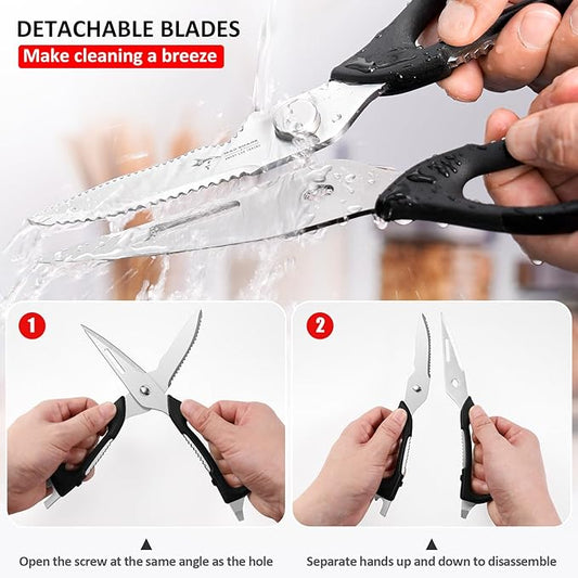 Kitchen Scissors All Purpose Kitchen Shears Come Apart,Stainless Steel Utility Scissors with Comfort Grip,Heavy Duty Poultry Shears for Chicken,Meat,Fish,Dishwash Safe (NEW WITH MAGNETIC HOLDER)