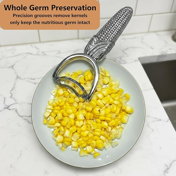 Corn Peeler for Corn on the Cob – Stainless Steel Corn Stripper Tool with Ergonomic Anti-Slip Handle – Sharp Corn Kernel Remover & Cutter for Kitchen, Salads, BBQ & Fresh Corn Prep (Silver)