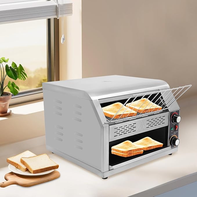 Commercial Conveyor Toaster with Temp & Speed Control Countertop Bread Oven Restaurant Cafe Toaster for Bread Buns Bagels Donuts Sandwiches (450 Slices/H)