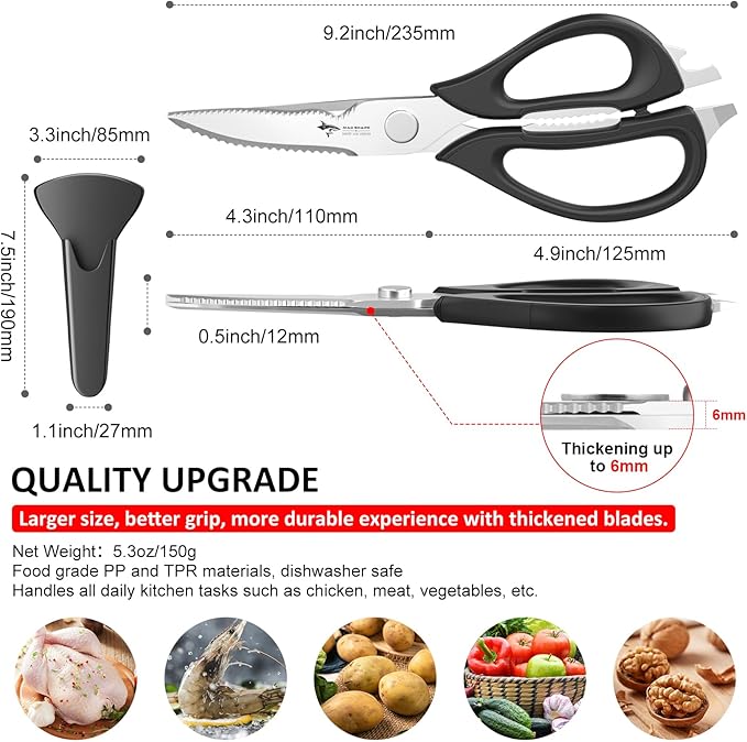 Kitchen Scissors All Purpose Kitchen Shears Come Apart,Stainless Steel Utility Scissors with Comfort Grip,Heavy Duty Poultry Shears for Chicken,Meat,Fish,Dishwash Safe (NEW WITH MAGNETIC HOLDER)