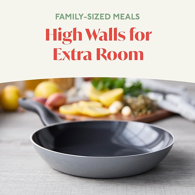 Lumenflon Deco 9.5” Nonstick Frying Pan Skillet, Made in Italy, Diamond Ceramic PFAS-Free, Dishwasher & Metal Utensil Safe, Durable Gloss Enamel Finish, Stay-Cool Handle, High Walls-Extra Room, Gray