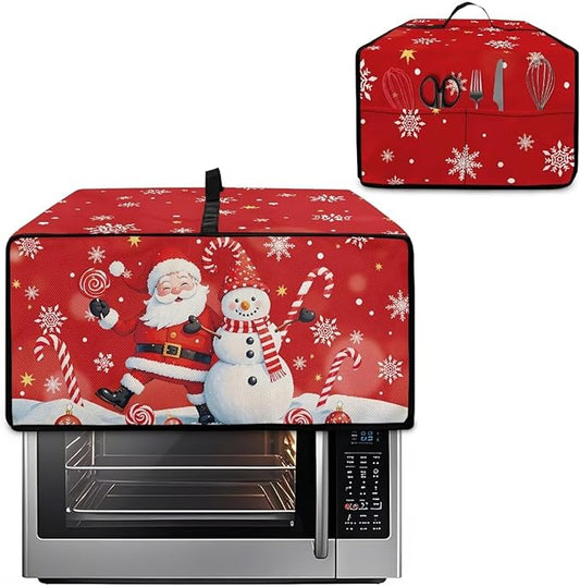 Doojoayie Chrsitmas Toaster Oven Cover Santa & Snowman Print 8 Slice Bread Machine Dust Protector Universal Fit Dust-proof & Stain Resistant Covers for Kitchen Appliance