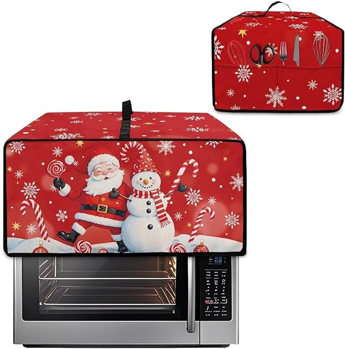 Doojoayie Chrsitmas Toaster Oven Cover Santa & Snowman Print 4 Slice Bread Machine Dust Protector Universal Fit Dust-proof & Stain Resistant Covers for Kitchen Appliance