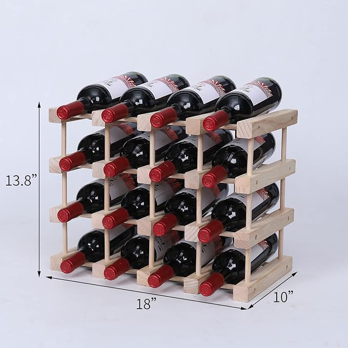 Wooden Stackable Storage Modular Small countertop Wine Rack Cabinet,Freestanding for Floor Wood Wine Bottle Shelf (16bottle)