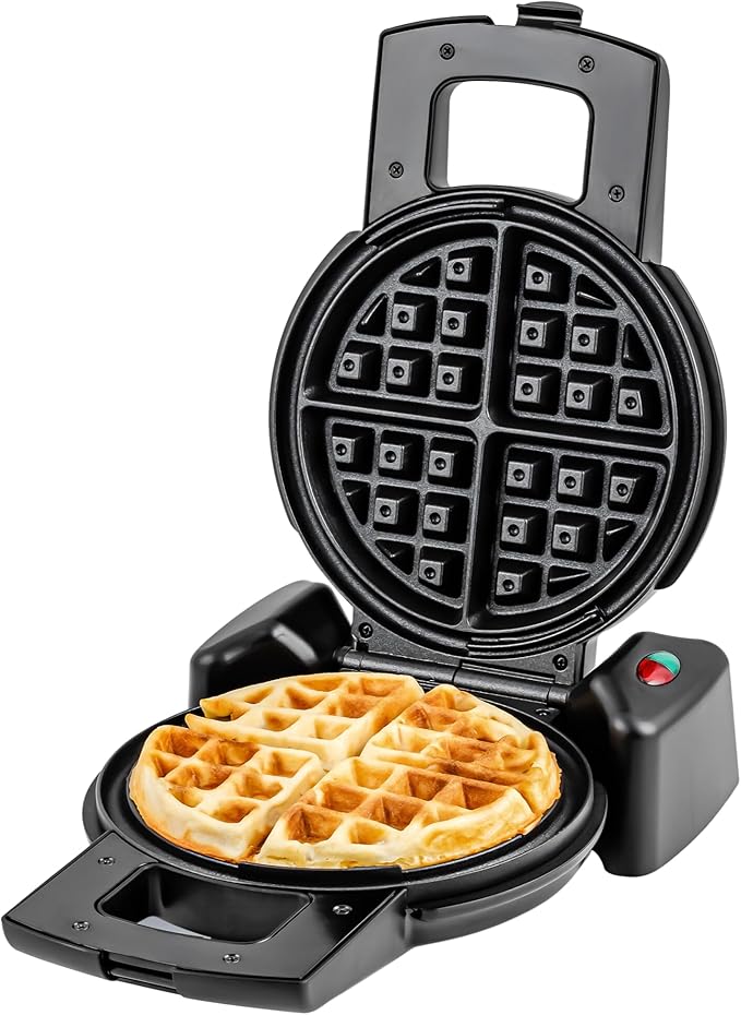OVENTE Belgian Waffle Maker with Non-Stick Plates, 180° Rotating Function and Cool Touch Handle for Easy Single Flip, Perfect for Cooking 7” Classic Waffles for Breakfast or Snacks, Black WMF1440BR