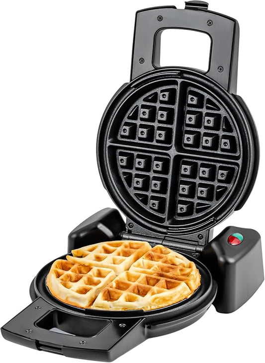 OVENTE Belgian Waffle Maker with Non-Stick Plates, 180° Rotating Function and Cool Touch Handle for Easy Single Flip, Perfect for Cooking 7” Classic Waffles for Breakfast or Snacks, Black WMF1440BR