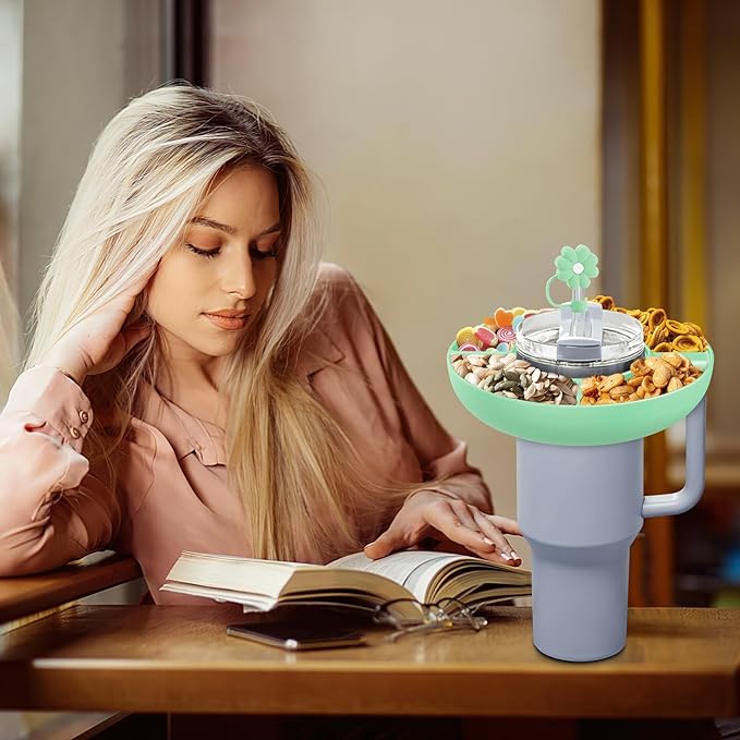 Snack Bowl for Stanley Cup 40 oz with Handle-Perfectly Compatible with Stanley Quencher H2.0 Tumbler 40 oz with Handle, Reusable Silicone Snack Tray, Stanley cup accessories (teal Snack Bowl)